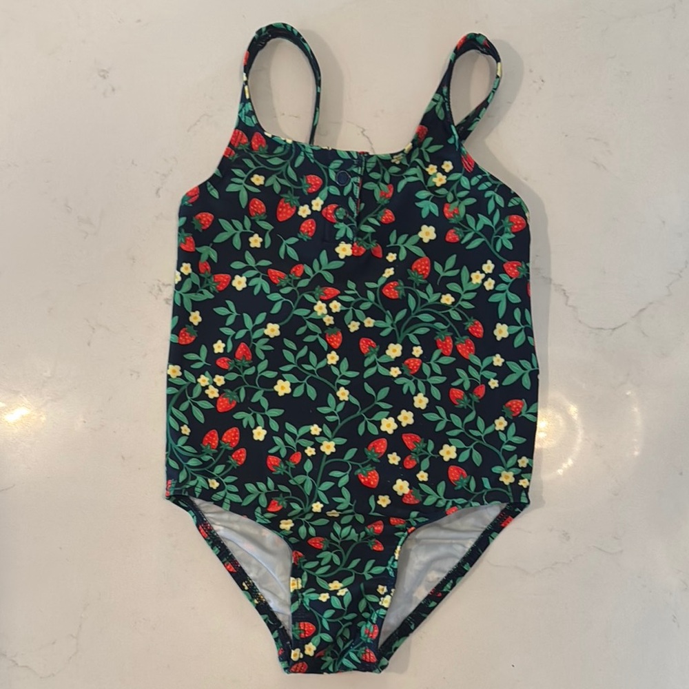 Old Navy Red and Green One Piece Swimsuit Floral Design
